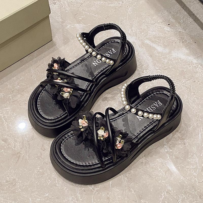 Женская новая летняя одежда изысканные цветы толстая подошва красивая фея ветер с юбкой пляжные сандалии