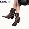 Сексуальные остроносые ботильоны женские на высоком каблуке модные туфли челси 2025 года новый тренд зима снег высокое качество кожа готика Botas Mujer