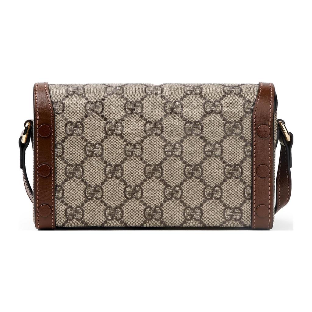Gucci Мини-сумка через плечо с логотипом Horsebit 1955 из канвы и кожи, унисекс, коричневый эбеновый цвет, 699296-92TCG-8563