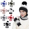 3Pcs/Set Winter Hat Scarf Gloves Set Plush Ball Decor Hat Thickened Plush Lining Neck Gaiter Touch Screen Gloves Set
