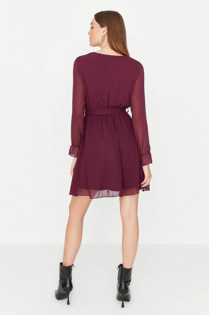 Женское стильное платье Черное двубортное тканое платье с поясом