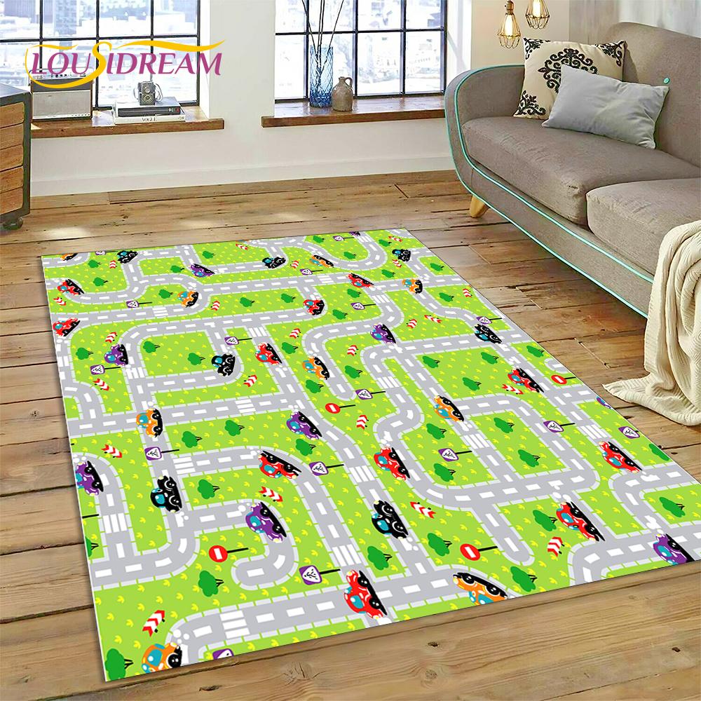 3D City Traffic Road Map Child PlayMat Highway Playroom Area Rug,Carpet Rug for Living Room Bedroom Sofa Doormat, Non-slip Gift