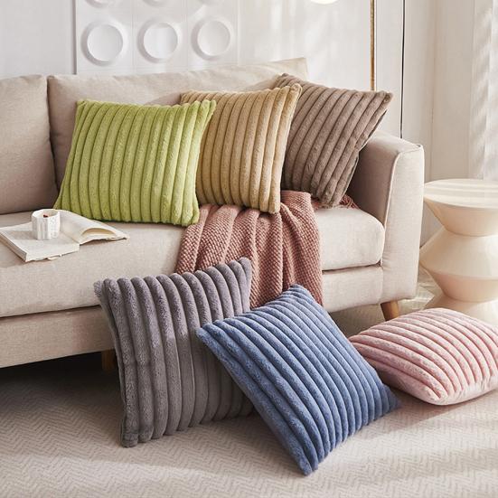 Throw Pillowcase Soft Plush Striped Pure Color Square Shape Bedroom Living Room Sofa Decoration Pillowcase Pillow Cover