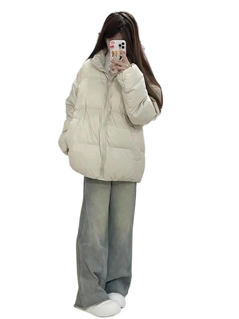 Женский пуховик оверсайз со стойкой - Теплый, повседневный и универсальный для осени/зимы
