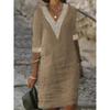 Women's Solid Color V-neck Mid Sleeve Cotton Linen Casual Dress