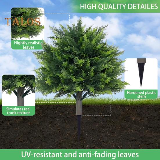 Искусственное самшитовое топиарное шарообразное дерево с опорой в землю, устойчивое к ультрафиолетовому излучению, устойчивое к погодным условиям, искусственные зеленые кустарники для сада, крыльца, патио, искусственные растения из самшита