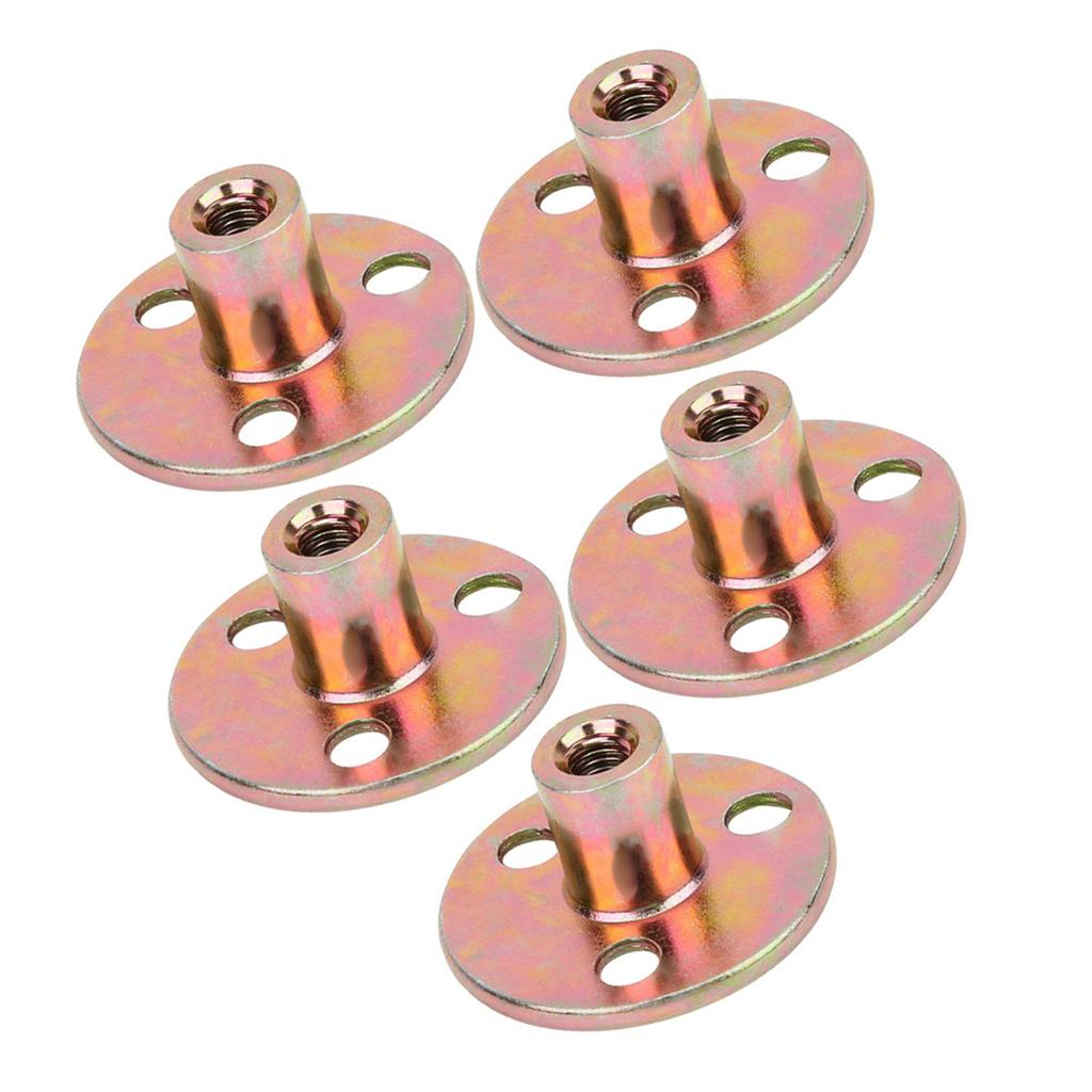 5 Pcs T Nut Flange 3 Hole Galvanized Iron Furniture Fixing Tee Round Base NutM8