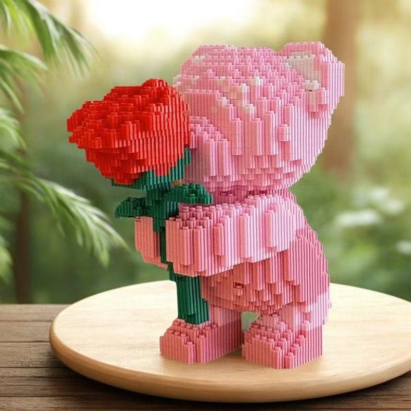 Non-Toxic 7565 Building Block Rose Bear A Romantic Bear With A Hand-Held Rose Suitable For Gift Giving A Perfect Choice For Companion