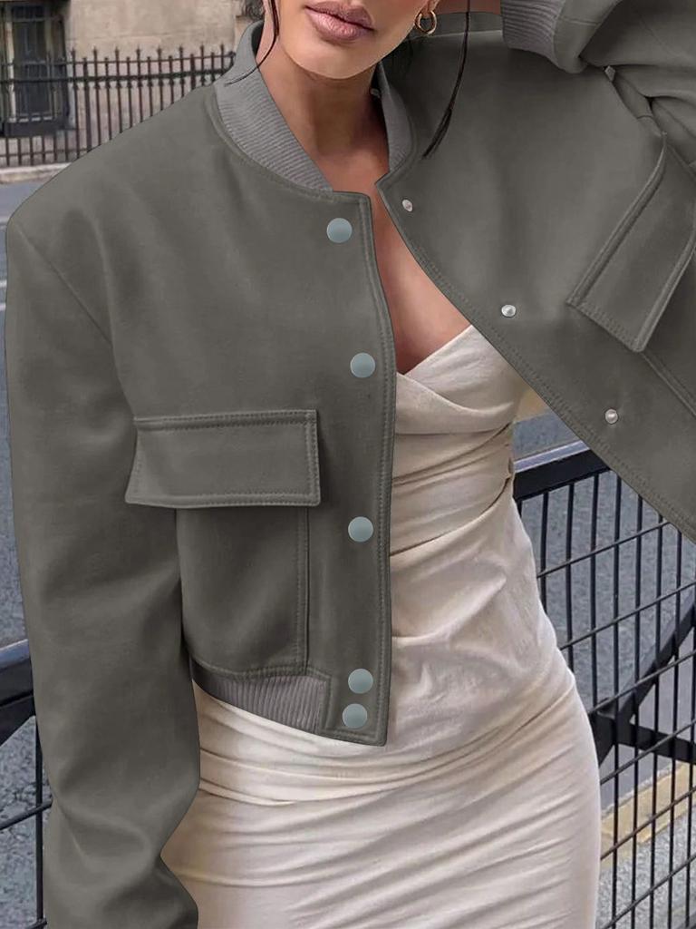 Rose Beauty A 90s Street Solid Buckle Front Valve Pocket Baseball воротник с длинным рукавом свободного кроя Повседневная весенняя куртка пальто