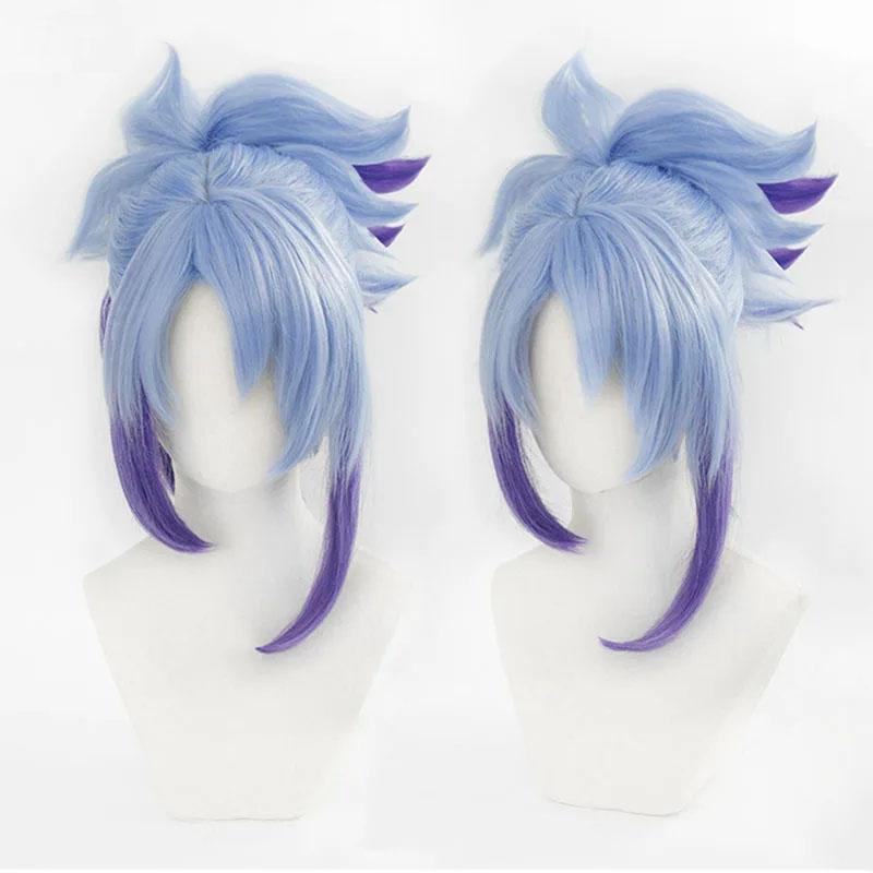 Akali Cosplay Wig Game LOL Star Guardian Akali Blue Purple With Ponytail Clip Wig Heat Resistant Synthetic Hair Wigs + Wig Cap