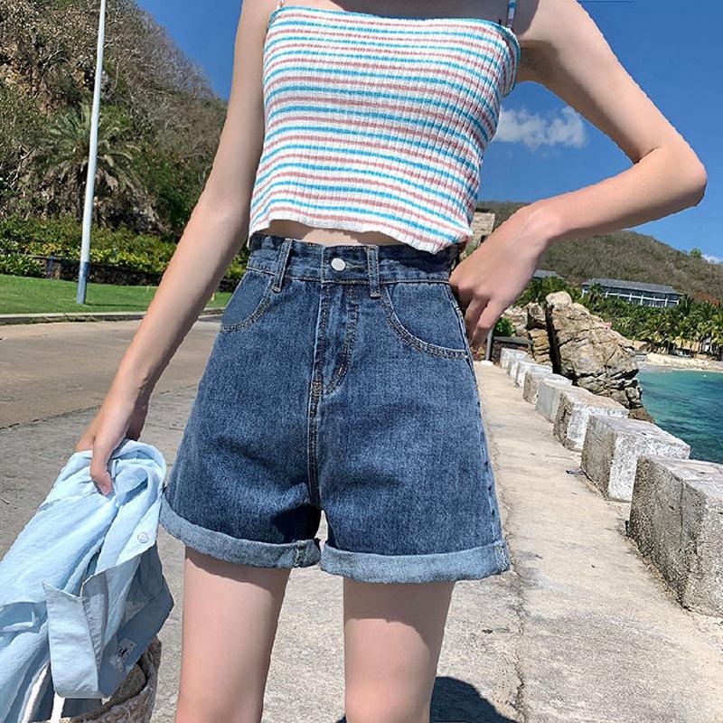 Брюки Классика и минимализм Мода Универсальные Женские Летние Свободные Тонкие Широкие Шорты Из Мешковины Джинсовые Индивидуальность и Модность