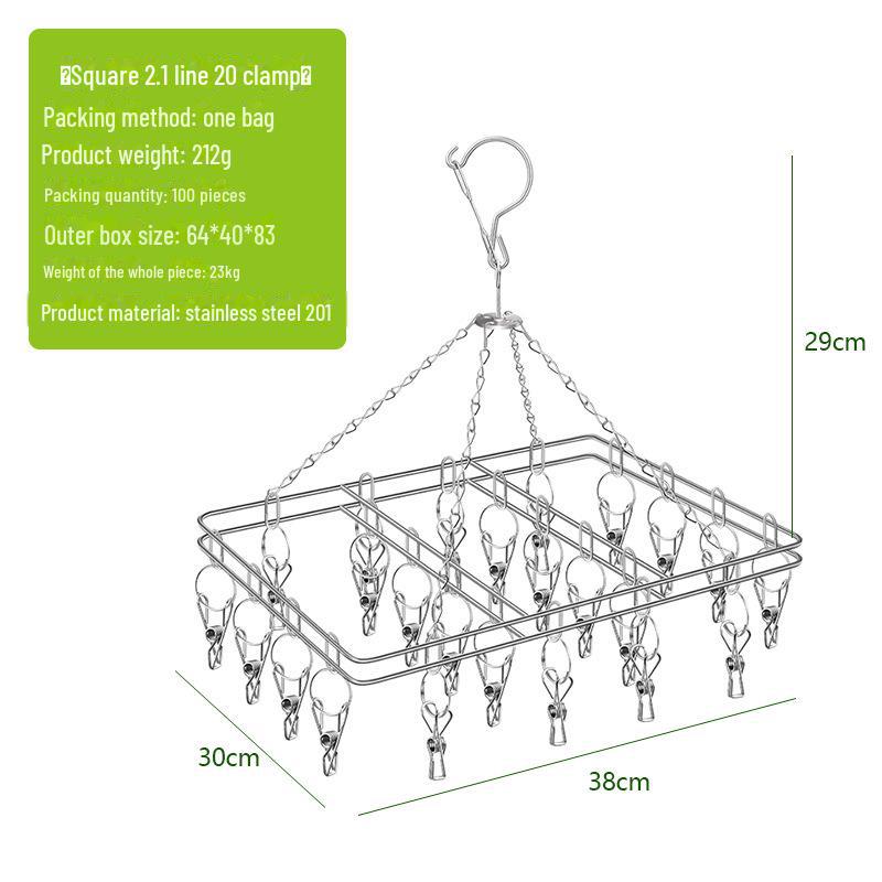 Сушильная стойка для носков Kaiwang из нержавеющей стали с несколькими зажимами и 20 колышками