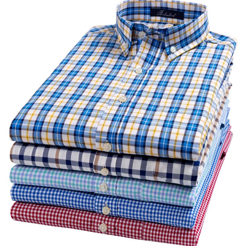 Мужская приталенная рубашка в полоску из чистого хлопка в клетку