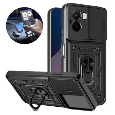 Чехол для Xiaomi Poco M7 4G Чехол Броня Сдвижная Защита Объектива Камеры Кольцо-Держатель Задняя Крышка для Poko Little M7 M 7 PocoM7 4G Capa