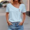 Женские модные повседневные блузки и рубашки JPNTKY, однотонные, с принтом, с коротким рукавом