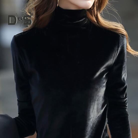 Женские топы с высоким воротником и длинным рукавом, стандартный крой, пуловер, верхняя часть, осень-зима, утолщенная бархатная блузка