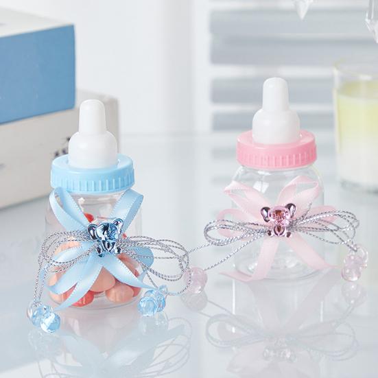 1/6/12 шт. Мини-конфетница в виде бутылочки молока с мишкой из страз и бантом из ленты, для сладостей и угощений, банка для хранения, сувениры для вечеринки в честь рождения ребенка