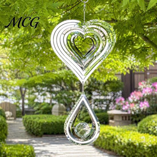 Wind Spinner Outdoor Stainless Steel Reflective Spinners Garden Decor, Sparkly Chime, Decorative Metal Art Yard Patio Farm Heart Gifts for Mom, Women