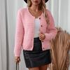 Solid Color Single Breasted Round Neck Knitted Cardigan for Women Autumn and Winter Casual Thick Round Neck European and American Sweater for Women