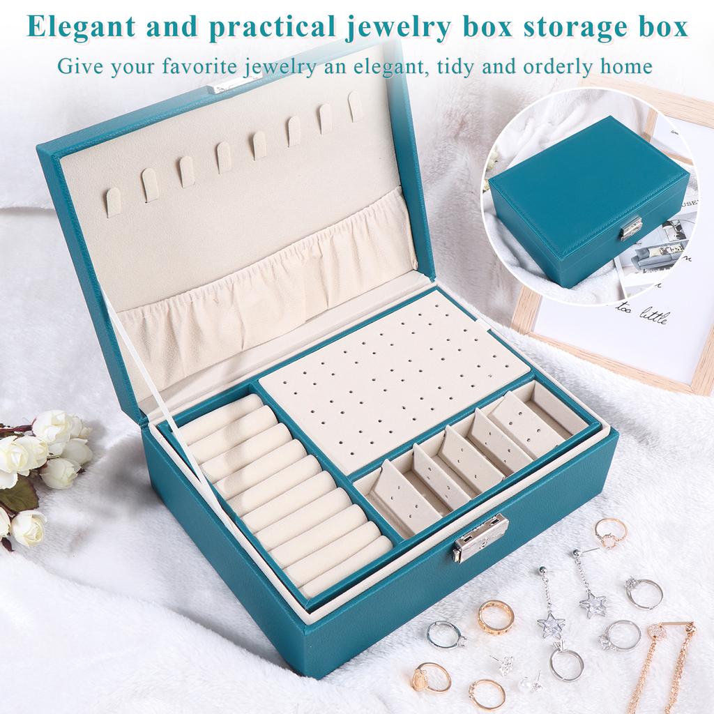 Pu Large Creative Jewelry Box For Women Girls, Double-Layer Lockable