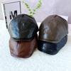 Vintage Street Trendy Hat Leather Forward Hat Men's and Women's Autumn Shiny Leather Beret Fashion Versatile Painter Hat