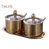 1/2/3Pcs Seasoning Jar Stainless Steel Sugar Container with Glass Lid And Spoon Kitchen Countertop Coffee Bar Sugar Bowl for Salt Spices Honey