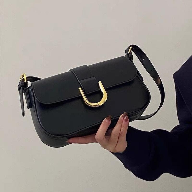 Premium Messenger Bag Women's Autumn and Winter New Retro Burgundy Horseshoe Buckle Small Square Bag Underarm Shoulder Bag Bag