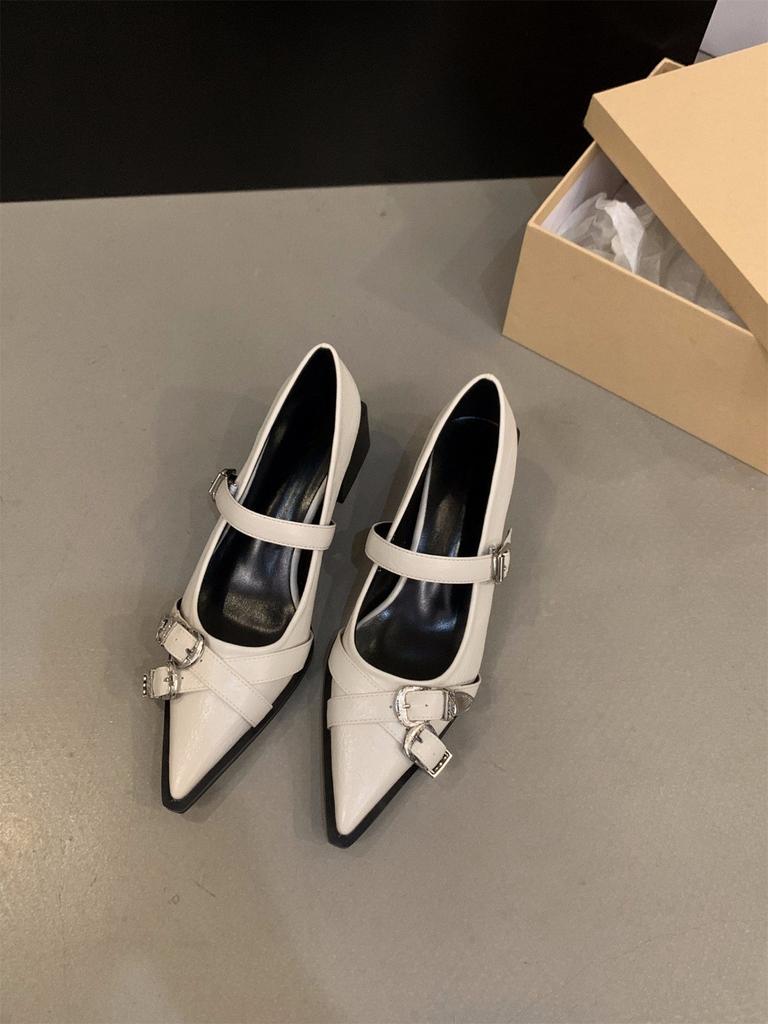 Fashion French Temperament Pointy High Heels Black Single Shoe Women's Shoes New Spring Summer Mary Jane Small Leather Shoes