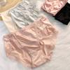 Smooth Satin See-through Lace Stitching Briefs Sexy Bowknot Decor Mid-rise Hip Lifting Breathable Thin Women Panties