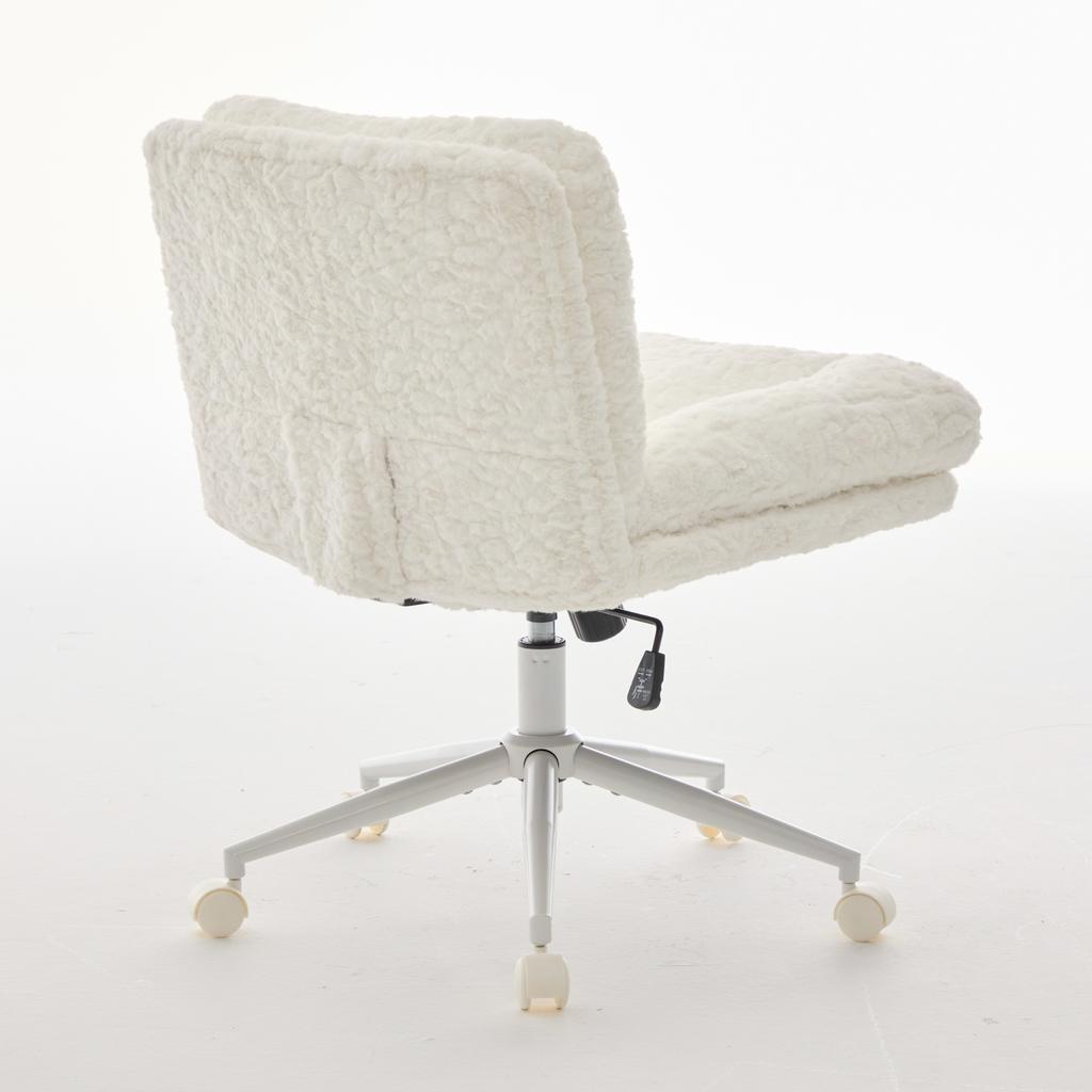 W26.4 inch Wider Seat Office Chair,Artificial rabbit hair Home Chair with Metal Base,Adjustable Desk Swivel Chair,Vanity Chair(Cream) ,DE1875CM