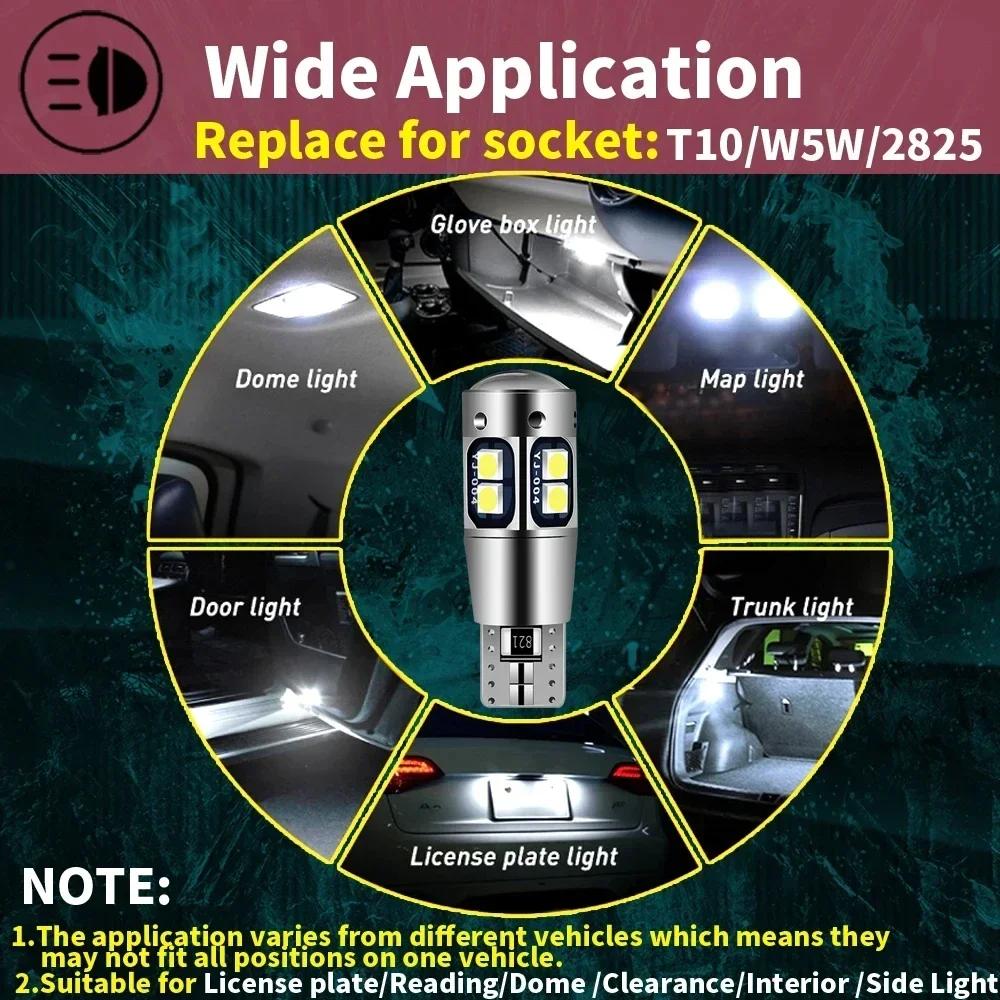 Светодиодная лампа T10 Белая Суперяркая W5W 194 168 Без ошибок CANBUS Автомобильный салонный свет Габаритный фонарь 12V Авто 2 шт.