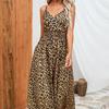 QICED Женская мода лето весна леопардовый принт без рукавов V-образным вырезом с высокой талией повседневные платья