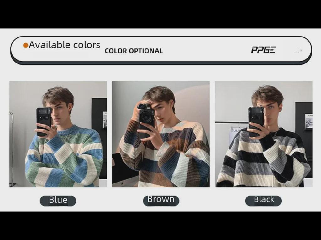 Men's Casual Contrast Color Knit Sweater - Trendy Autumn/Winter Fashion