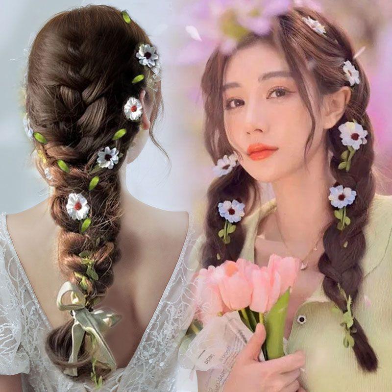 Новая супер фея с имитацией цветка, заплетенная в косу повязка для волос, милая и реалистичная, украшение для волос из хвоща, гирлянда на голову, женская