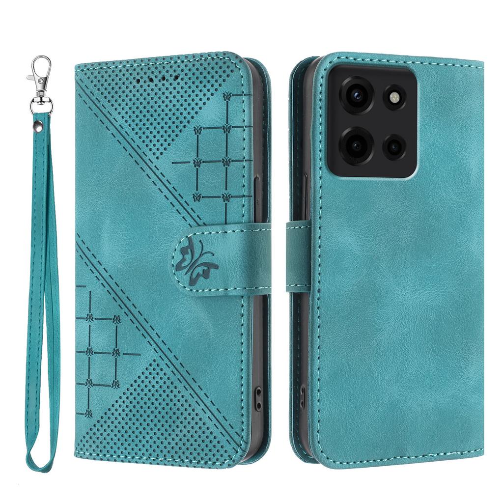 Для Motorola Мото G 5G (2025) Кожаный чехол-кошелек с тиснением в виде бабочки и цветка, чехол для телефона с ремешком