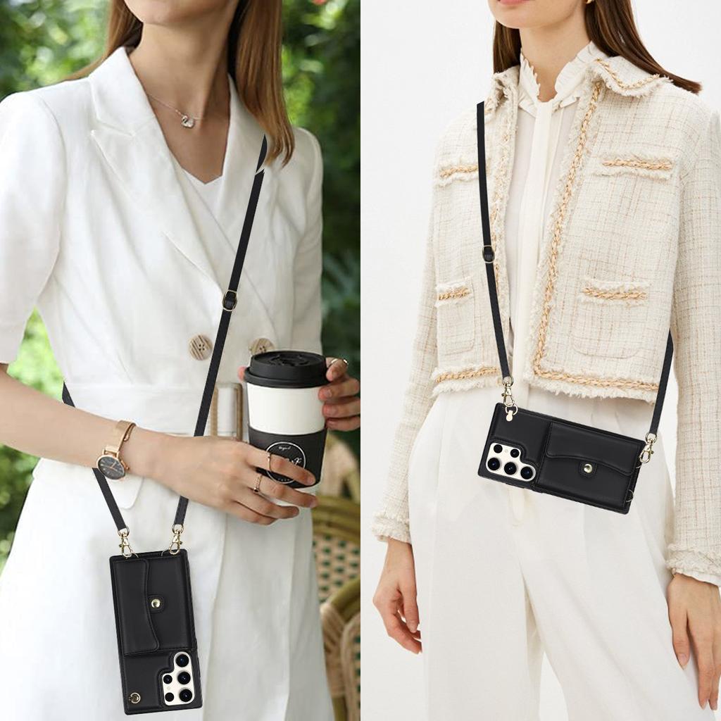 Роскошный кожаный женский чехол через плечо с 4 слотами для карт и держателем для телефона, чехол для серии iPhone/Samsung