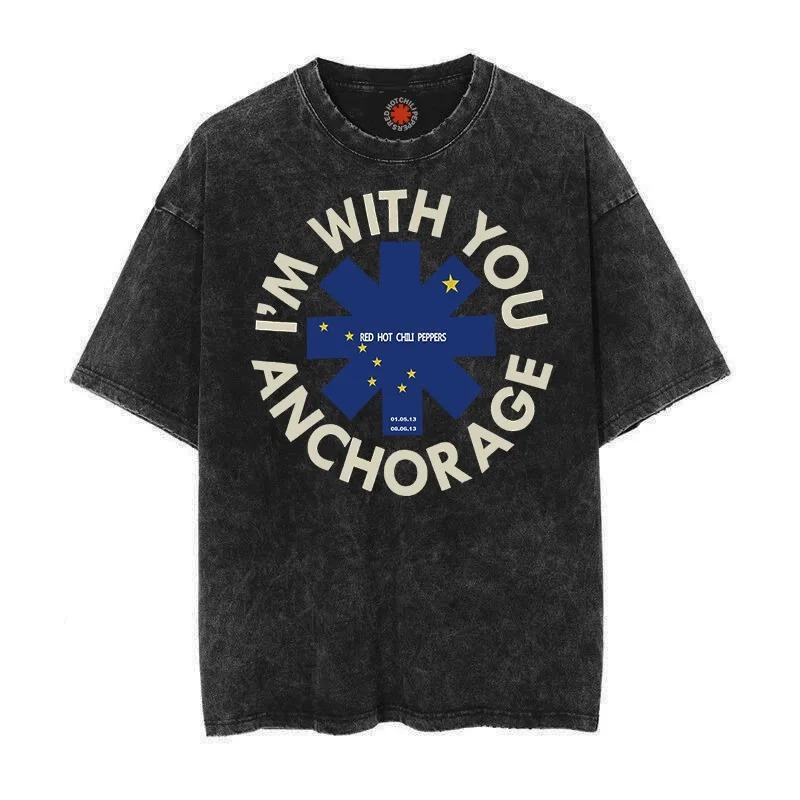 Трендовая стираная винтажная хлопковая футболка RED HOT CHILI PEPPERS Футболка Мужская Женская Футболка Оверсайз Уличная одежда Футболка с коротким рукавом