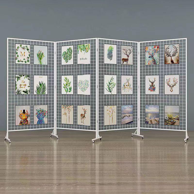 Mobile Art Display Stand: Vertical Folding Grid for Art Exhibitions and Kindergarten Art Shows
