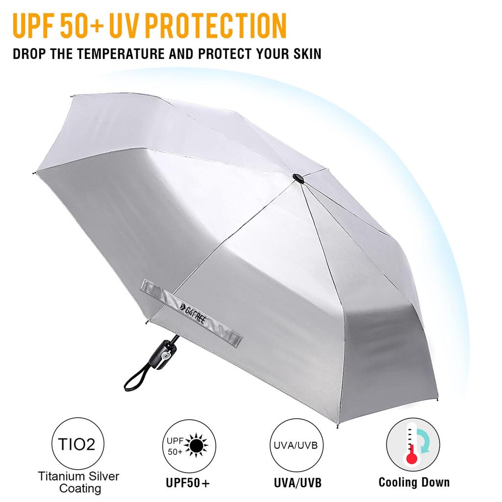 G4Free 46 Inch Compact Travel Umbrella Windproof UV Protection Silver Coating Automatic Parasol Ultra Lightweight UPF50+ Open/Close