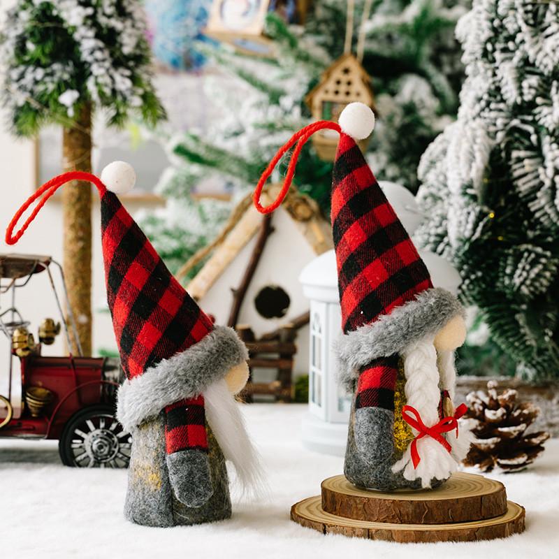 Festive Christmas Decor No Face Doll Light Up Rudolph Red Black Plaid Plush Ornament