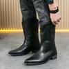 Cowboy Boots Men Black Brown Wooden Sole Embroidered Mid Leg Knight Boots Western Chelsea Boots Size 38-46 Men Boots