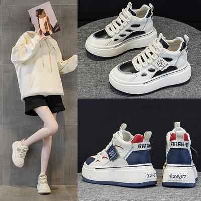 Женские кроссовки на платформе из натуральной кожи и бархата — теплые, повседневные, высокие кроссовки на толстой подошве для весны 2025 года.