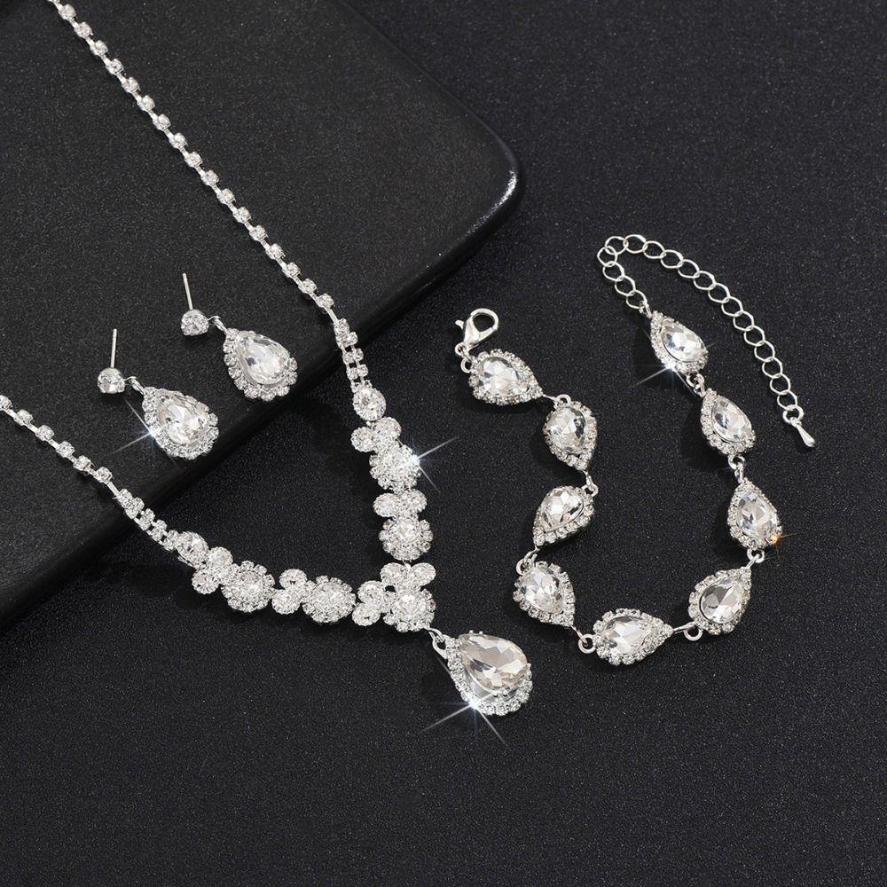Rhinestones Necklace Earring Bracelet Set Shiny Wedding Jewelry Set Bridal Jewelry Set  Party