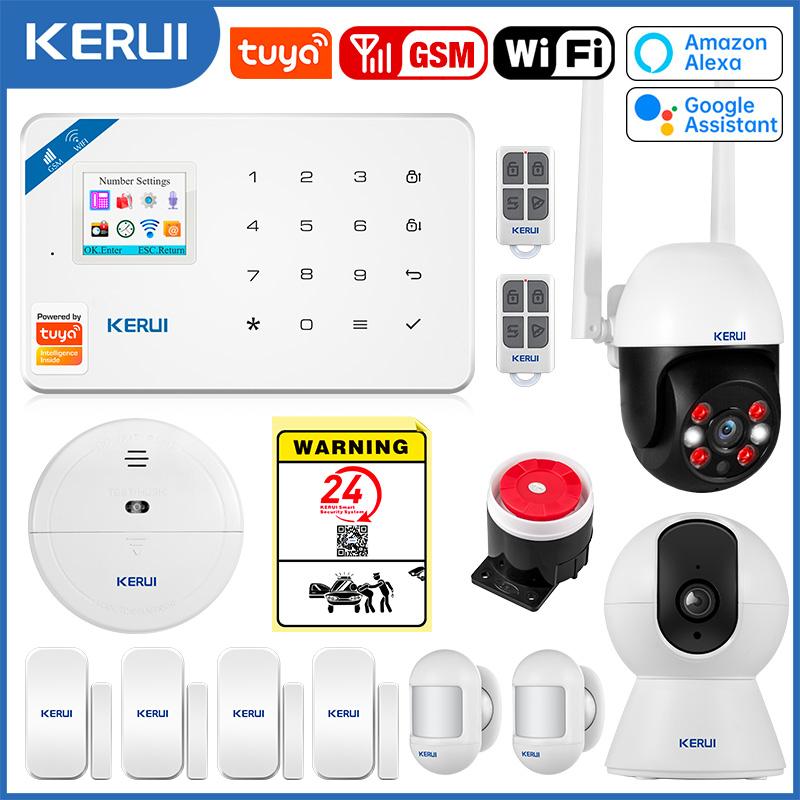 KERUI W181 Tuya Smart WIFI GSM Security Alarm System Works With Alexa Home Burglar Motion Detector Door Sensor Outdooor Camera