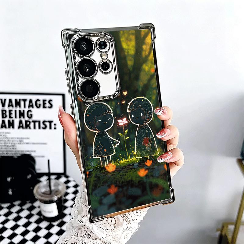 Nature Cute Child Painting Style Soft Phone Case For Samsung Galaxy S26 Ultra S25 Edge S24 FE S23 Plus S22 S21 + S20 Plating Ant