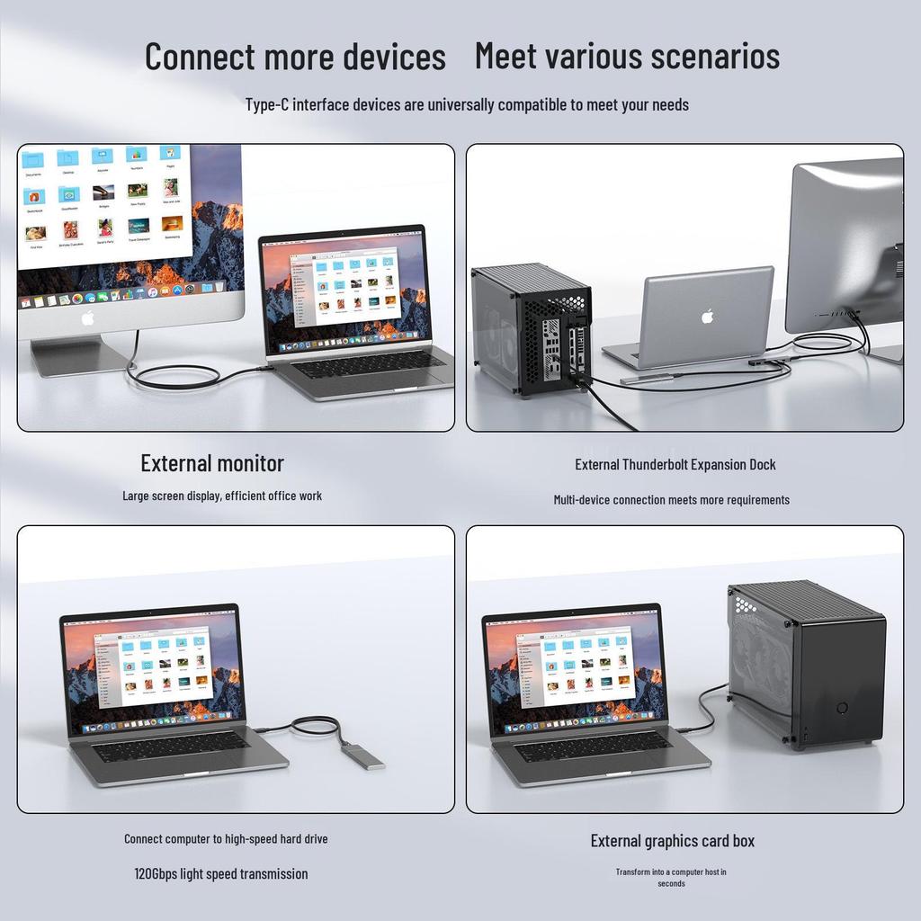Кабель данных Thunderbolt 4 Type-C Male-to-Male, Высокоскоростной 40 Гбит/с, Зарядка PD 240 Вт, Зеркалирование 8K