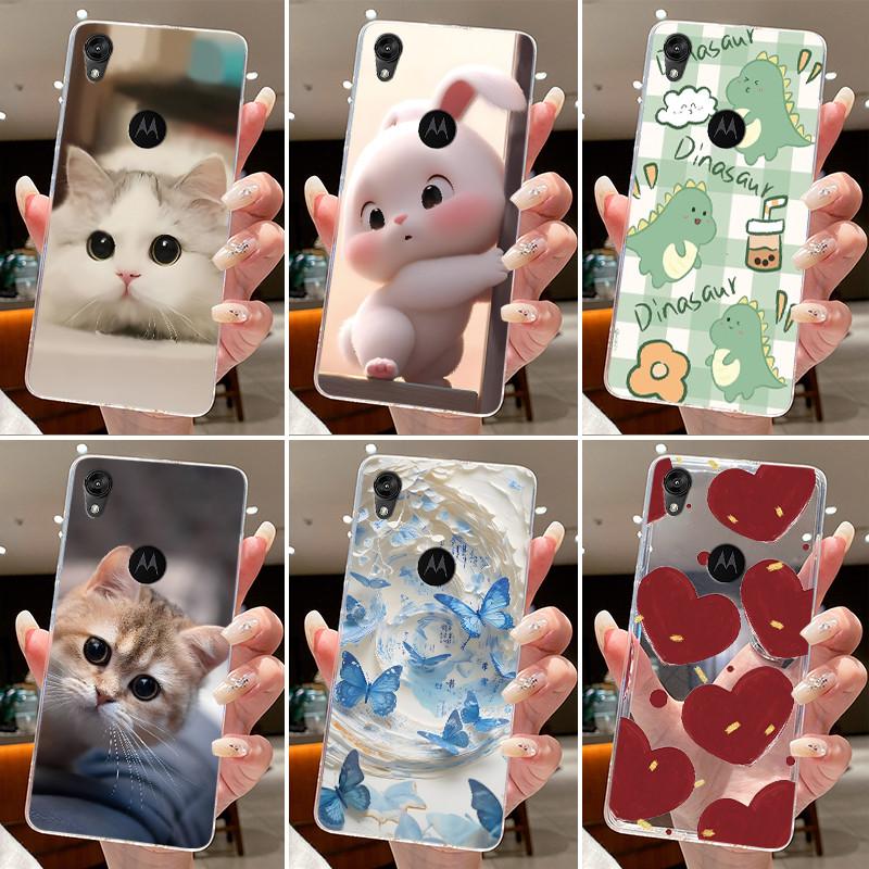Jelly Casing For Motorola Moto E6 Fundas MOTOE6 Capa Clear Silicone Soft TPU Back Cover Cute Cat Rabbit Heart Protective Case