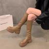 Женские сапоги-ботфорты на толстой подошве, узкие, длинные, новые, осень-зима 2025, французские черные высокие сапоги