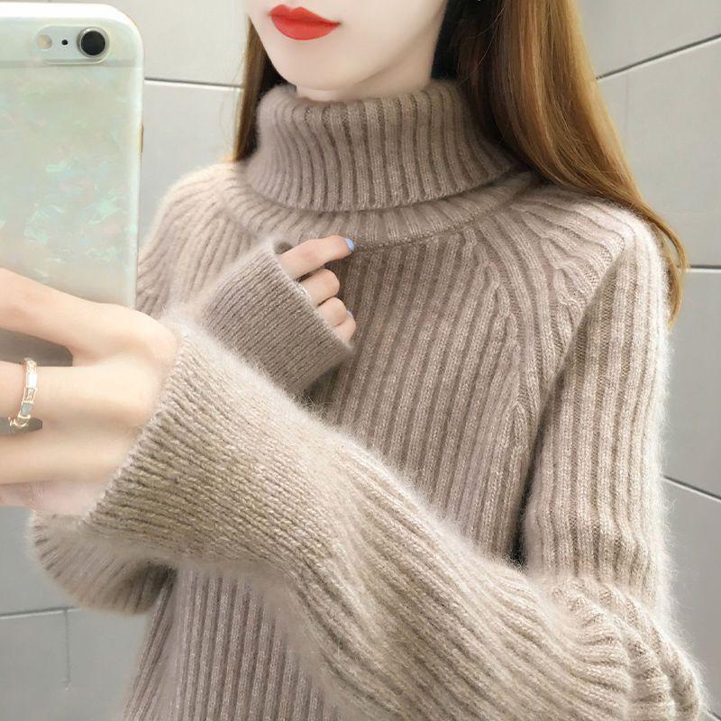 Плюшевый и утолщенный свитер с высоким воротом для женщин, корейская версия, свободный и ленивый вязаный свитер