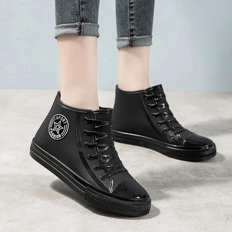 Резиновая обувь, женские непромокаемые непромокаемые сапоги, ботильоны, женская обувь для воды, непромокаемые ботильоны, ботильоны с хлопковым чехлом на плоской подошве